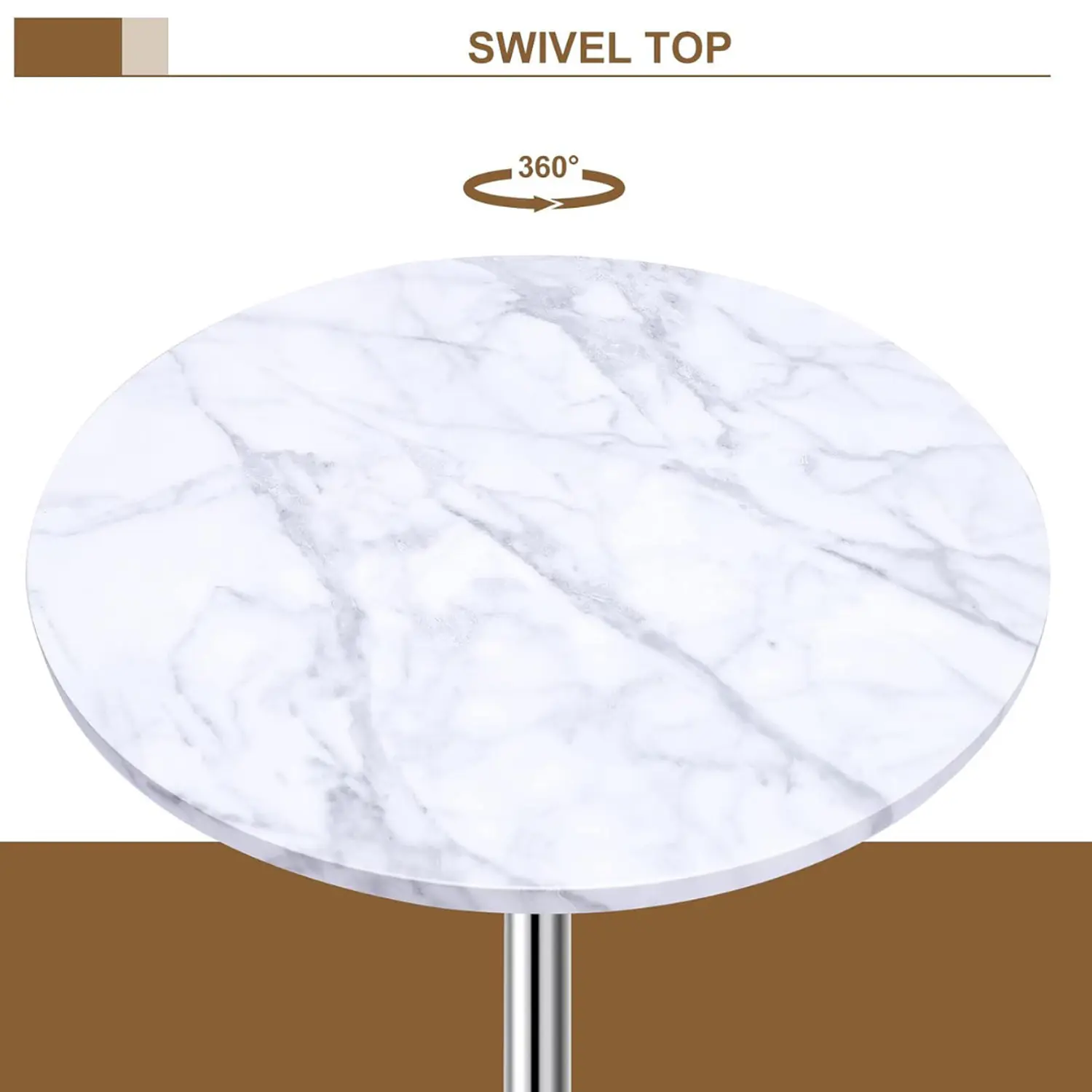 Mesa de Bar Alta Regulable con Tapa Efecto Mármol y Base Cromada 5
