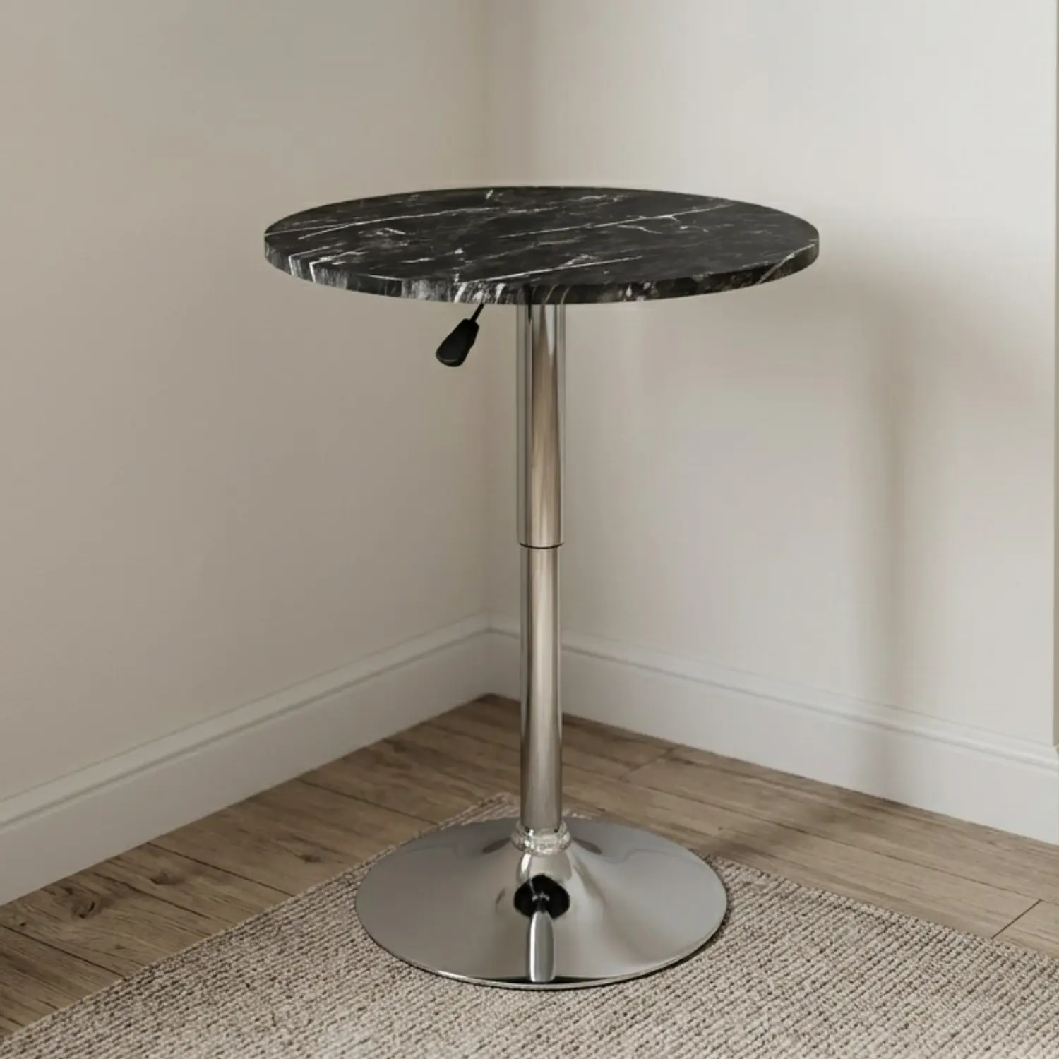 Mesa de Bar Alta Regulable con Tapa Efecto Mármol y Base Cromada 6