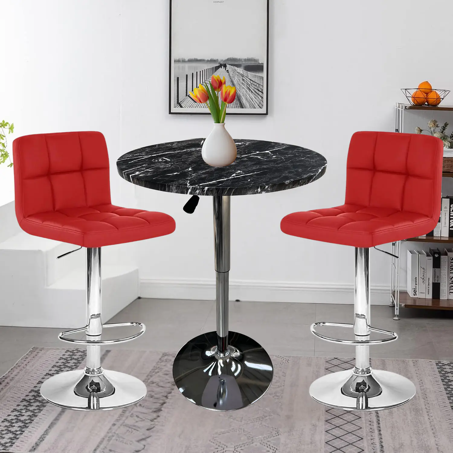 Set Mesa de Bar con Efecto Mármol y 2 Taburetes Regulables de Eco cuero 4