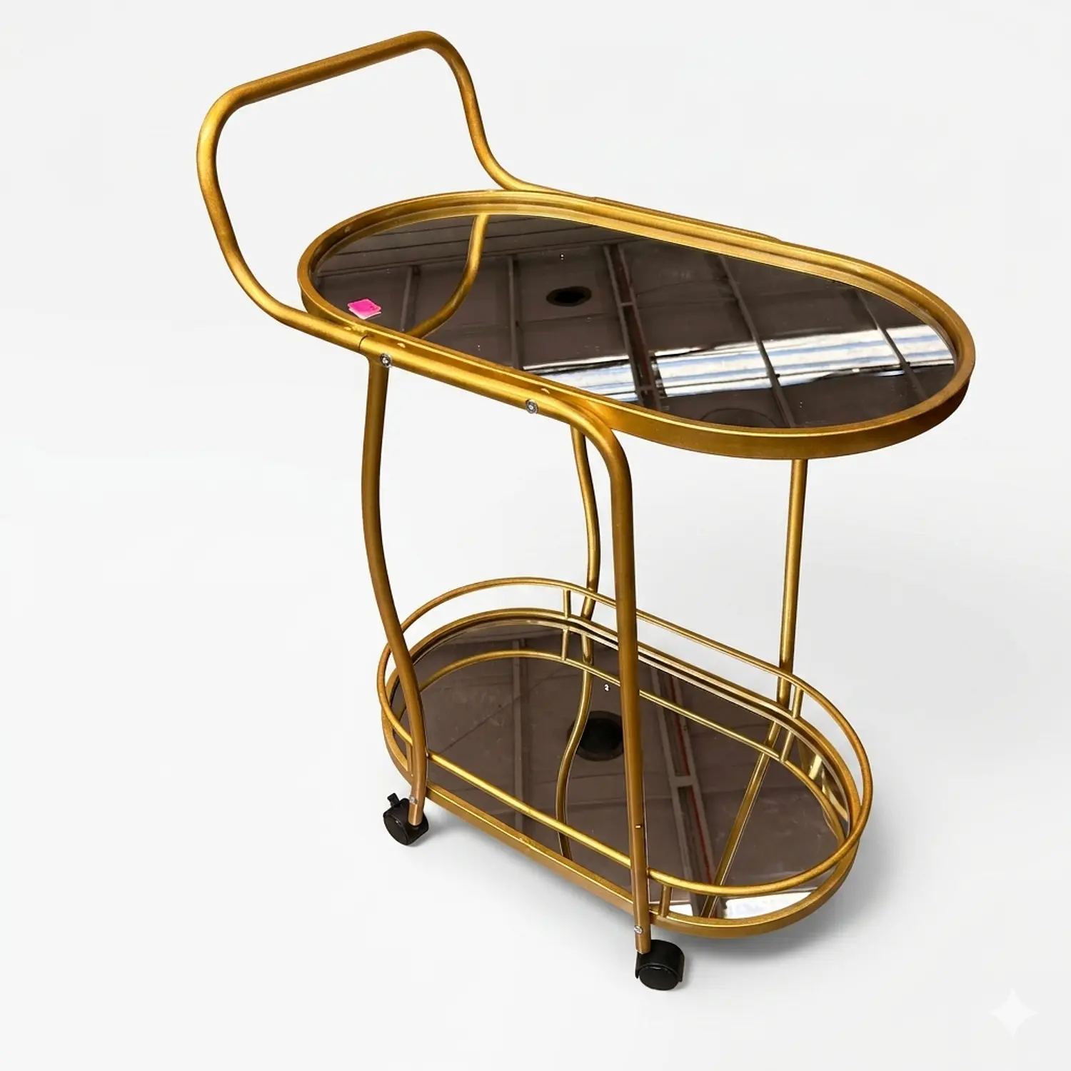 Carrito para Bar Dorado con Ruedas y Doble Bandeja de Vidrio 3