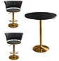 Set de Mesa de Bar Negra en MDF Efecto Mármol y 2 Taburetes Felpa Dorados Ajustables - Miniatura 1