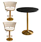 Set de Mesa de Bar Negra en MDF Efecto Mármol y 2 Taburetes Felpa Dorados Ajustables - Miniatura 3