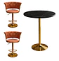 Set de Mesa de Bar Negra en MDF Efecto Mármol y 2 Taburetes Felpa Dorados Ajustables - Miniatura 5