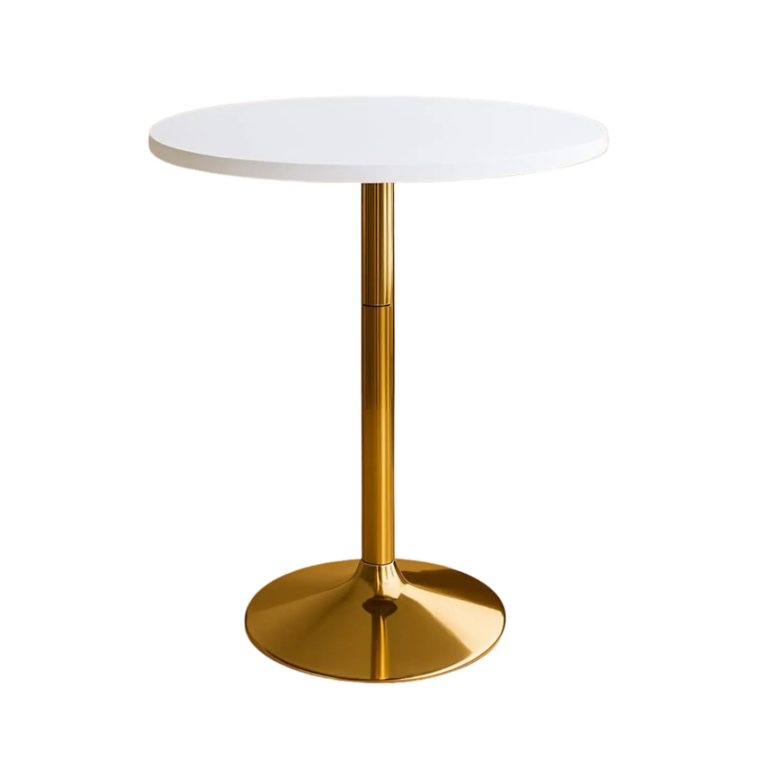 Set mesa bar blanca MDF y 2 taburetes acolchados regulables dorados 7