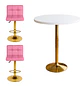 Set mesa bar blanca MDF y 2 taburetes acolchados regulables dorados - Miniatura 3
