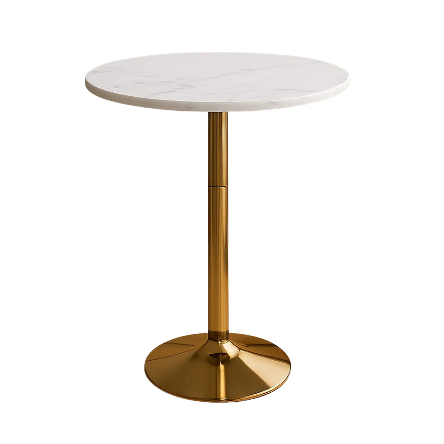 Set Mesa de Bar Efecto Mármol Blanco MDF y 2 Taburetes Felpa Ajustables Dorados 7