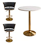 Set Mesa de Bar Efecto Mármol Blanco MDF y 2 Taburetes Felpa Ajustables Dorados - Miniatura 1