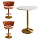 Set Mesa de Bar Efecto Mármol Blanco MDF y 2 Taburetes Felpa Ajustables Dorados - Miniatura 5