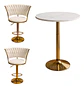 Set Mesa de Bar Efecto Mármol Blanco MDF y 2 Taburetes Felpa Ajustables Dorados - Miniatura 3
