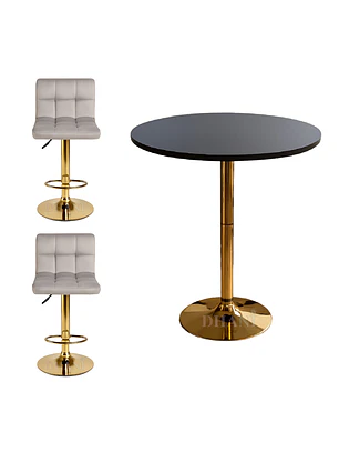 Set Mesa de Bar Negra MDF y 2 Taburetes Dorados Regulables