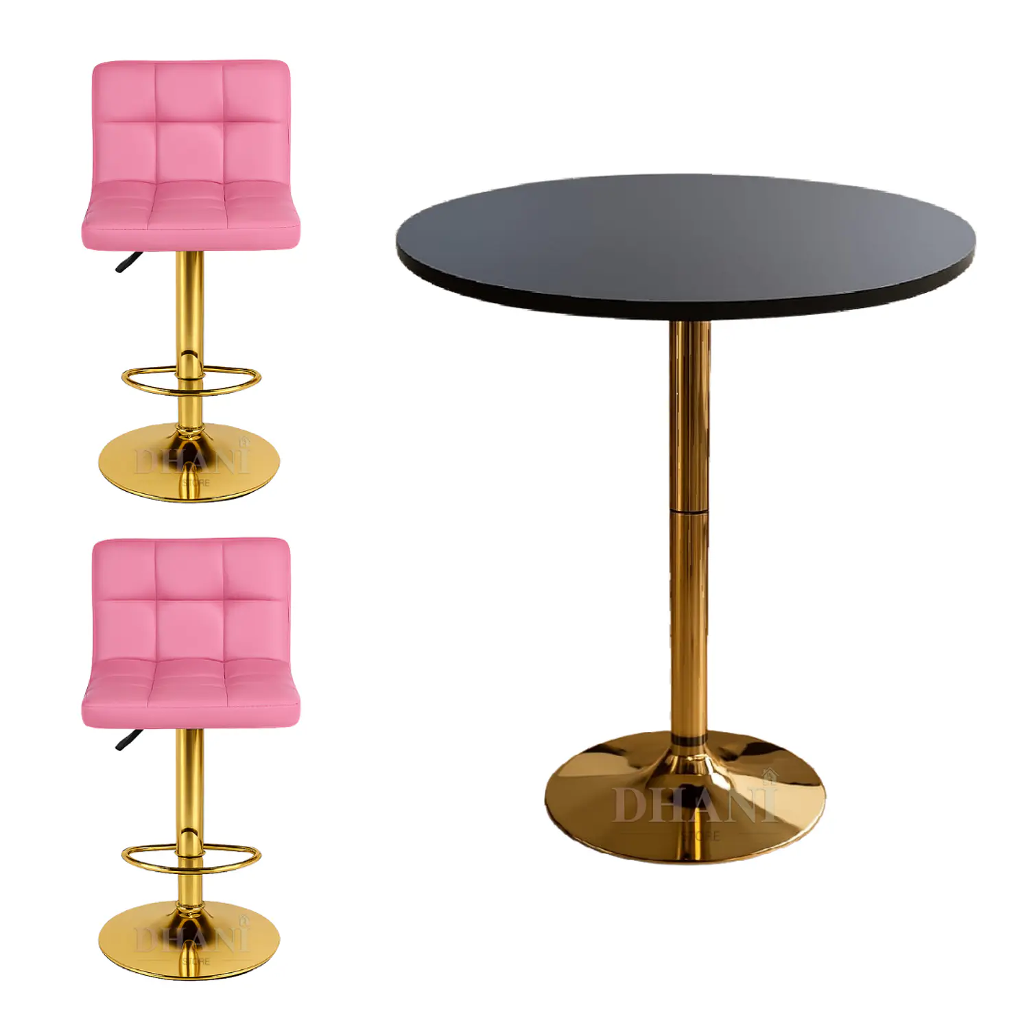Set Mesa de Bar Negra MDF y 2 Taburetes Dorados Regulables 3