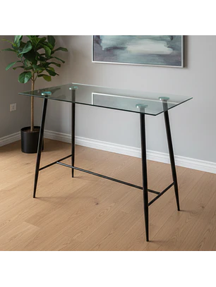 Mesa de Bar Rectangular de Vidrio con Base Metálica