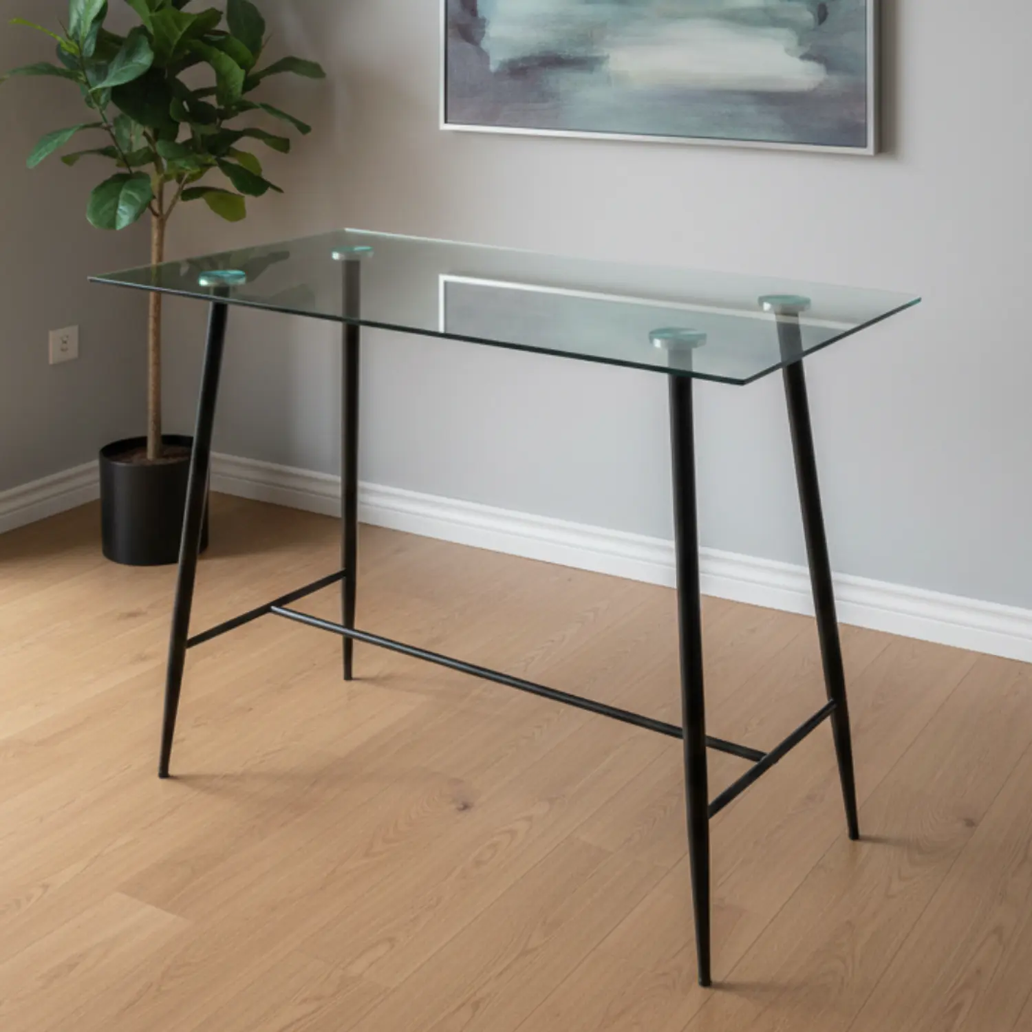 Mesa de Bar Rectangular de Vidrio con Base Metálica 1
