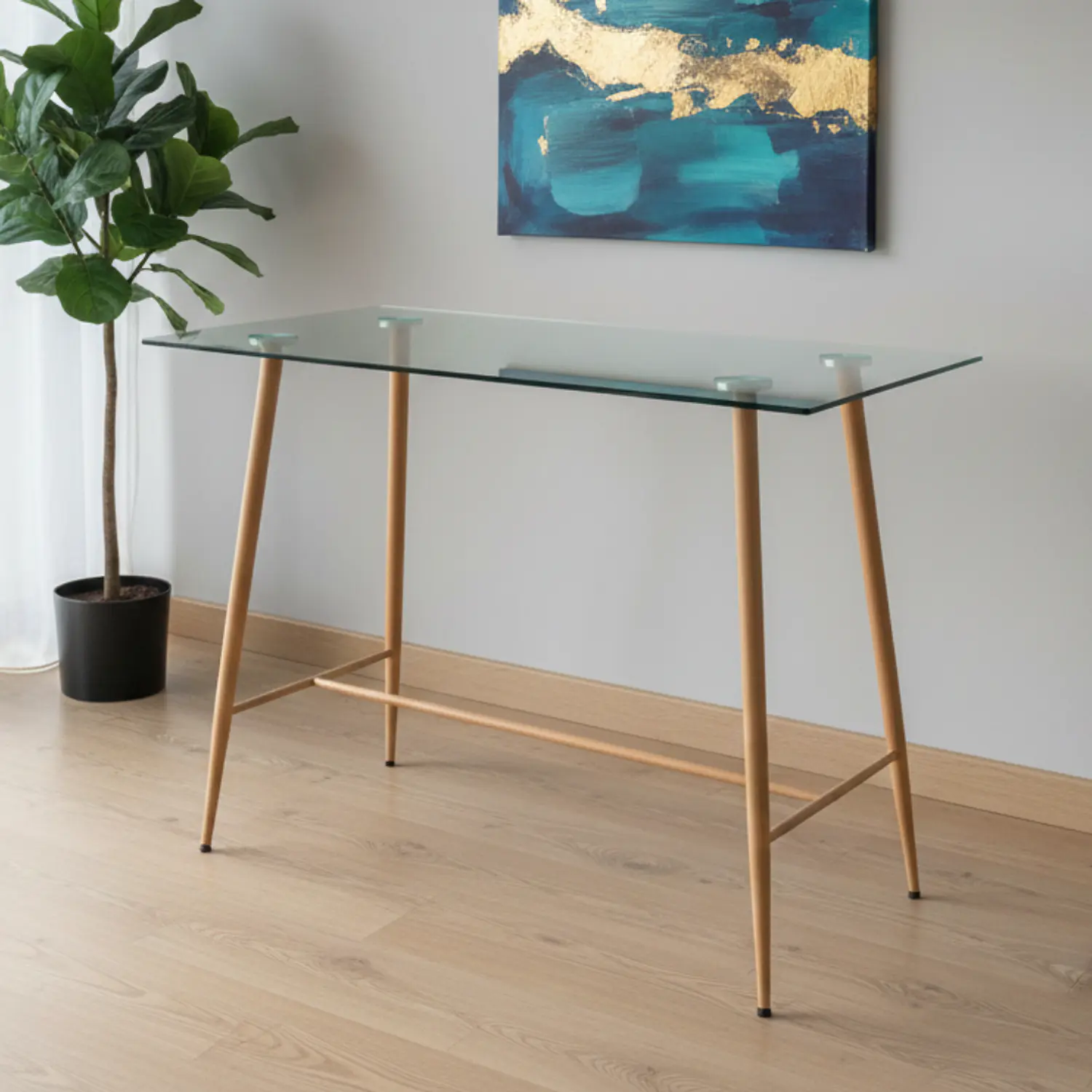 Mesa de Bar Rectangular de Vidrio con Base Metálica 4
