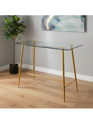 Mesa de Bar Rectangular de Vidrio con Base Metálica