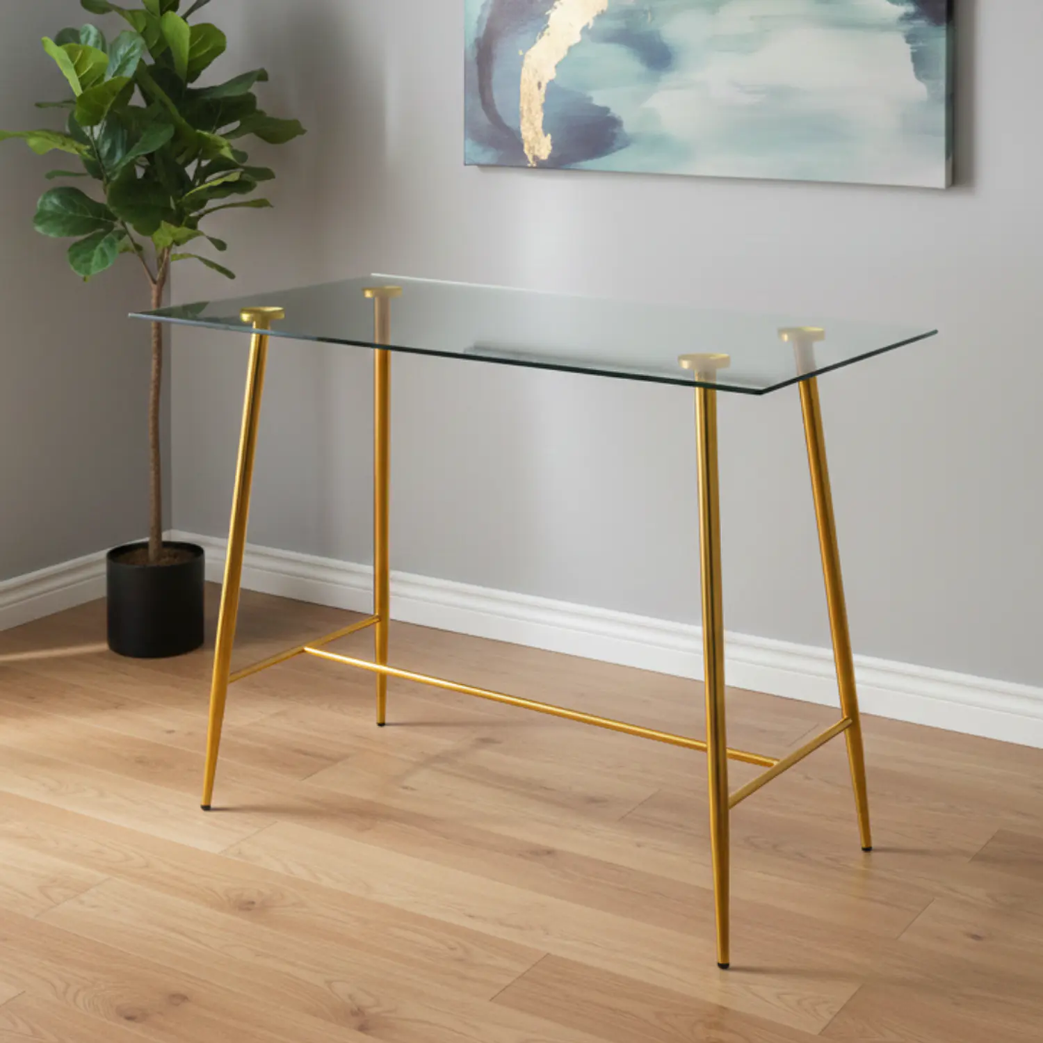 Mesa de Bar Rectangular de Vidrio con Base Metálica 6