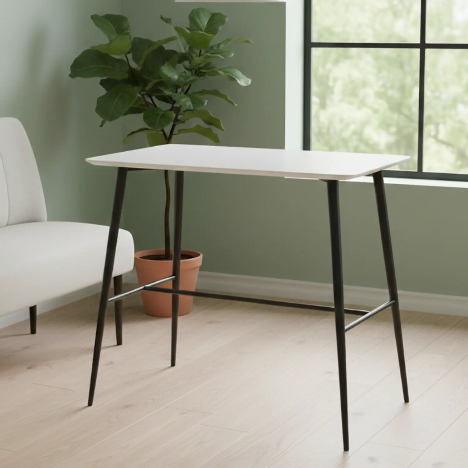 Mesa Bar Rectangular Blanca con Estructura Metálica 4