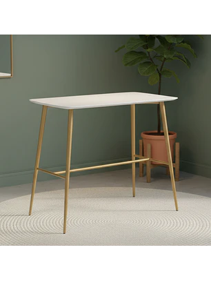 Mesa Bar Rectangular Blanca con Estructura Metálica