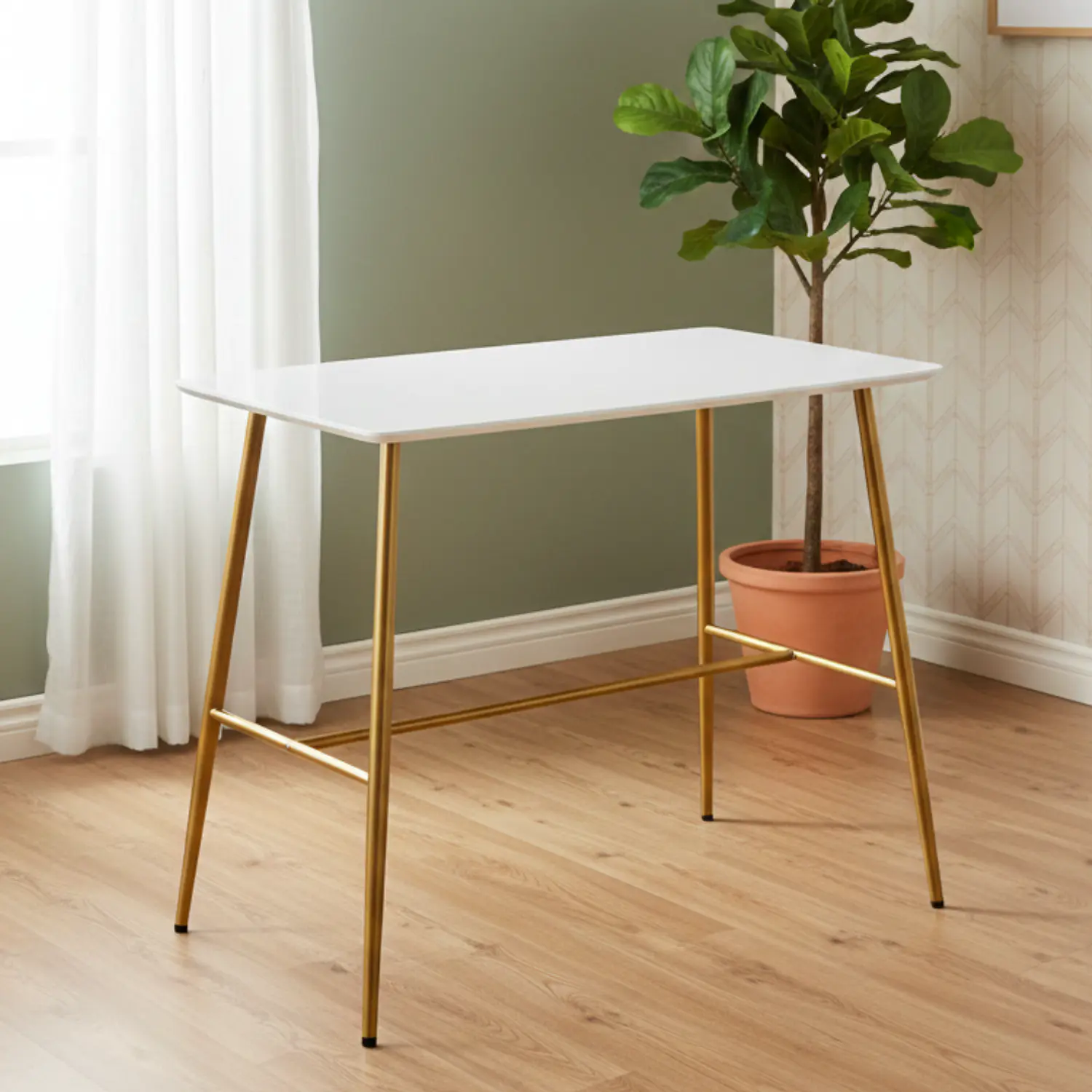 Mesa Bar Rectangular Blanca con Estructura Metálica 1