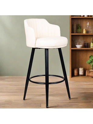 Taburete de Bar Eco Cuero Acolchado con Respaldo y Base Metálica