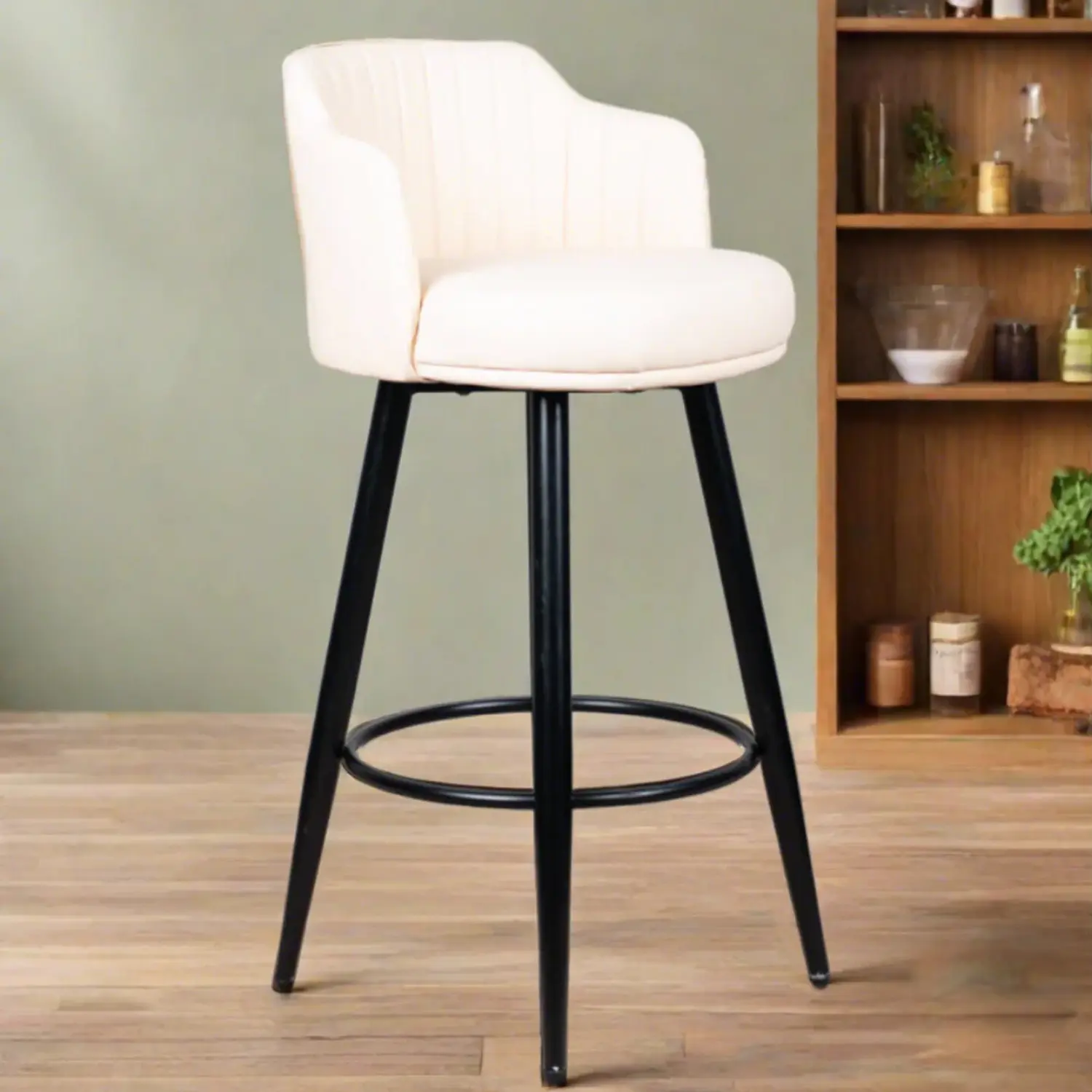 Taburete de Bar Eco Cuero Acolchado con Respaldo y Base Metálica 1
