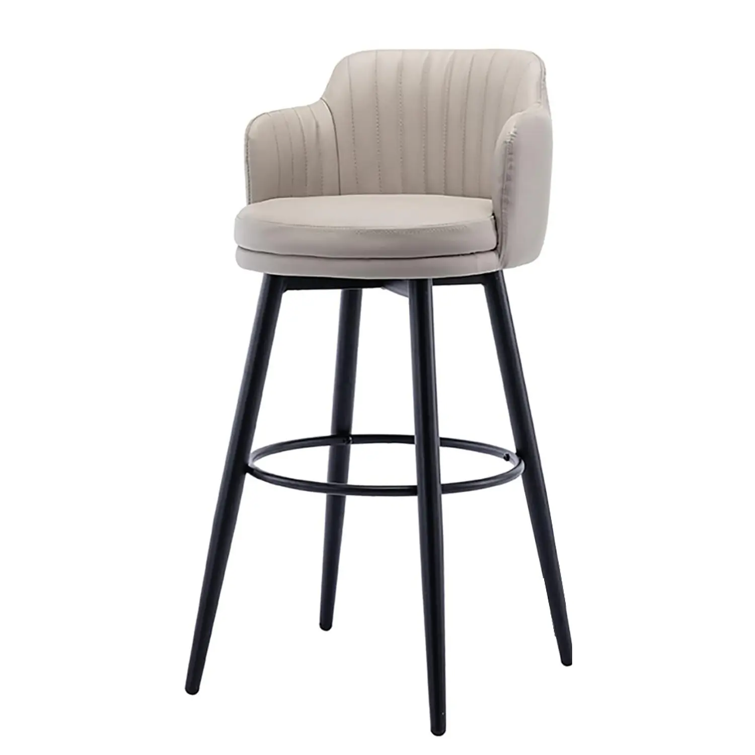 Taburete de Bar Eco Cuero Acolchado con Respaldo y Base Metálica 4