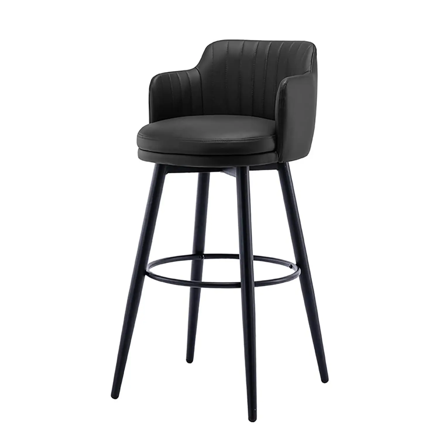 Taburete de Bar Eco Cuero Acolchado con Respaldo y Base Metálica 8