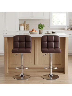 Set 2 Taburetes de Bar Ajustables en Eco Cuero con Base Cromada
