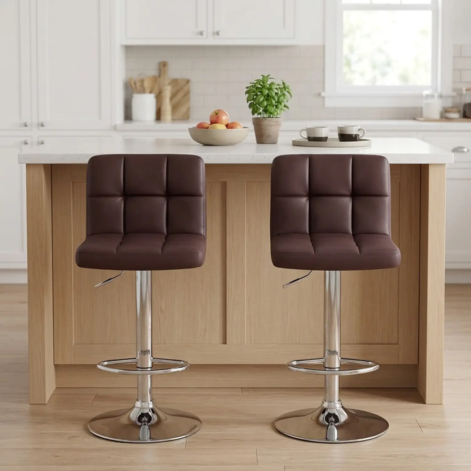 Set 2 Taburetes de Bar Ajustables en Eco Cuero con Base Cromada 1