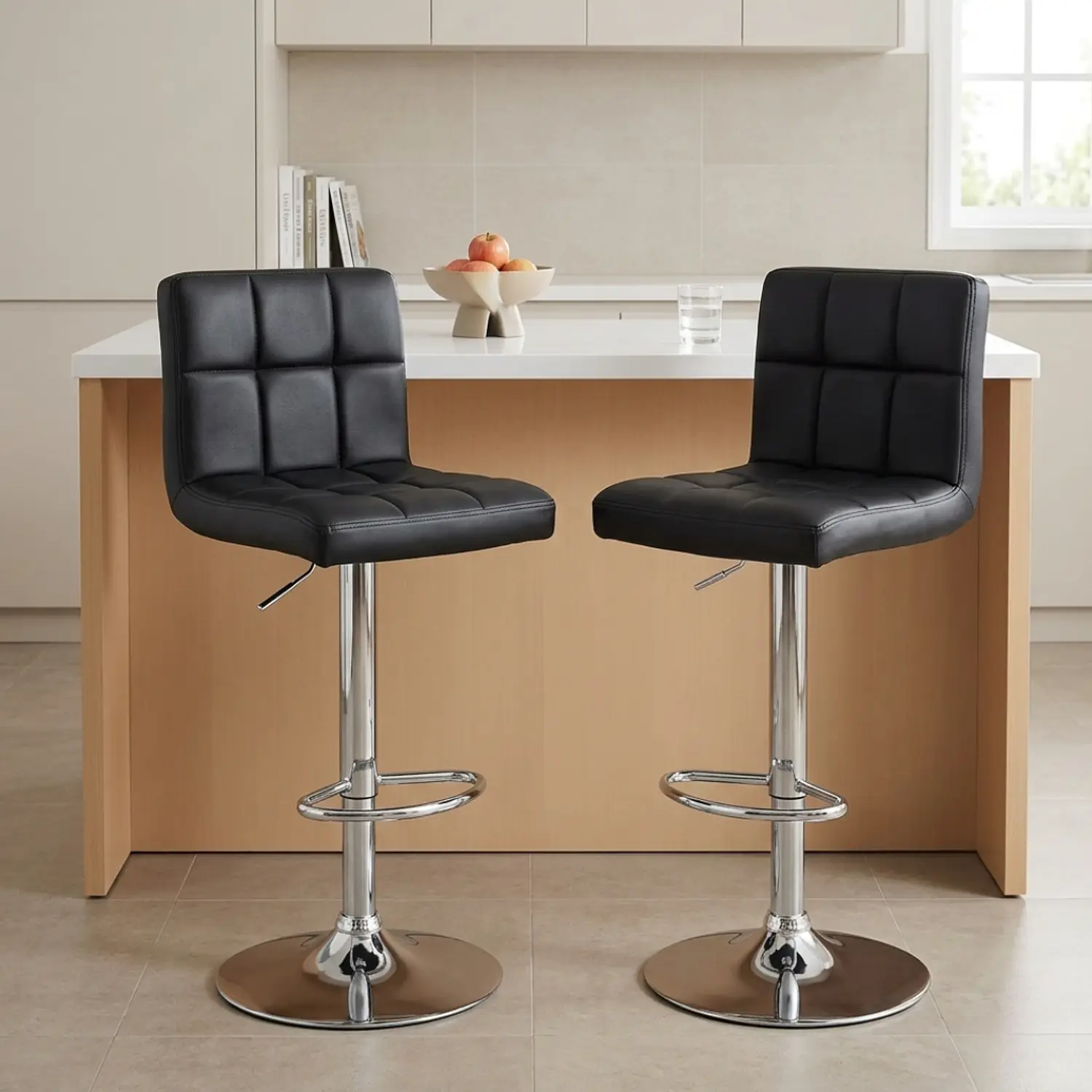 Set 2 Taburetes de Bar Ajustables en Eco Cuero con Base Cromada 8