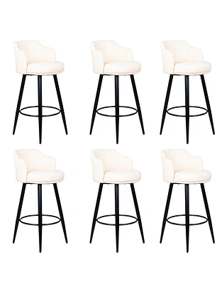 Set de 6 Taburetes de Bar de Eco Cuero Acolchados y Patas Metálicas Negras