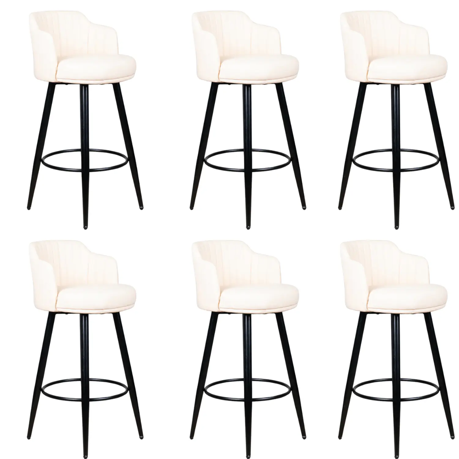 Set de 6 Taburetes de Bar de Eco Cuero Acolchados y Patas Metálicas Negras 1