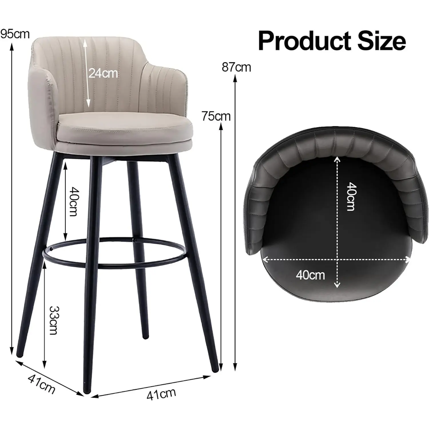 Set de 6 Taburetes de Bar de Eco Cuero Acolchados y Patas Metálicas Negras 6
