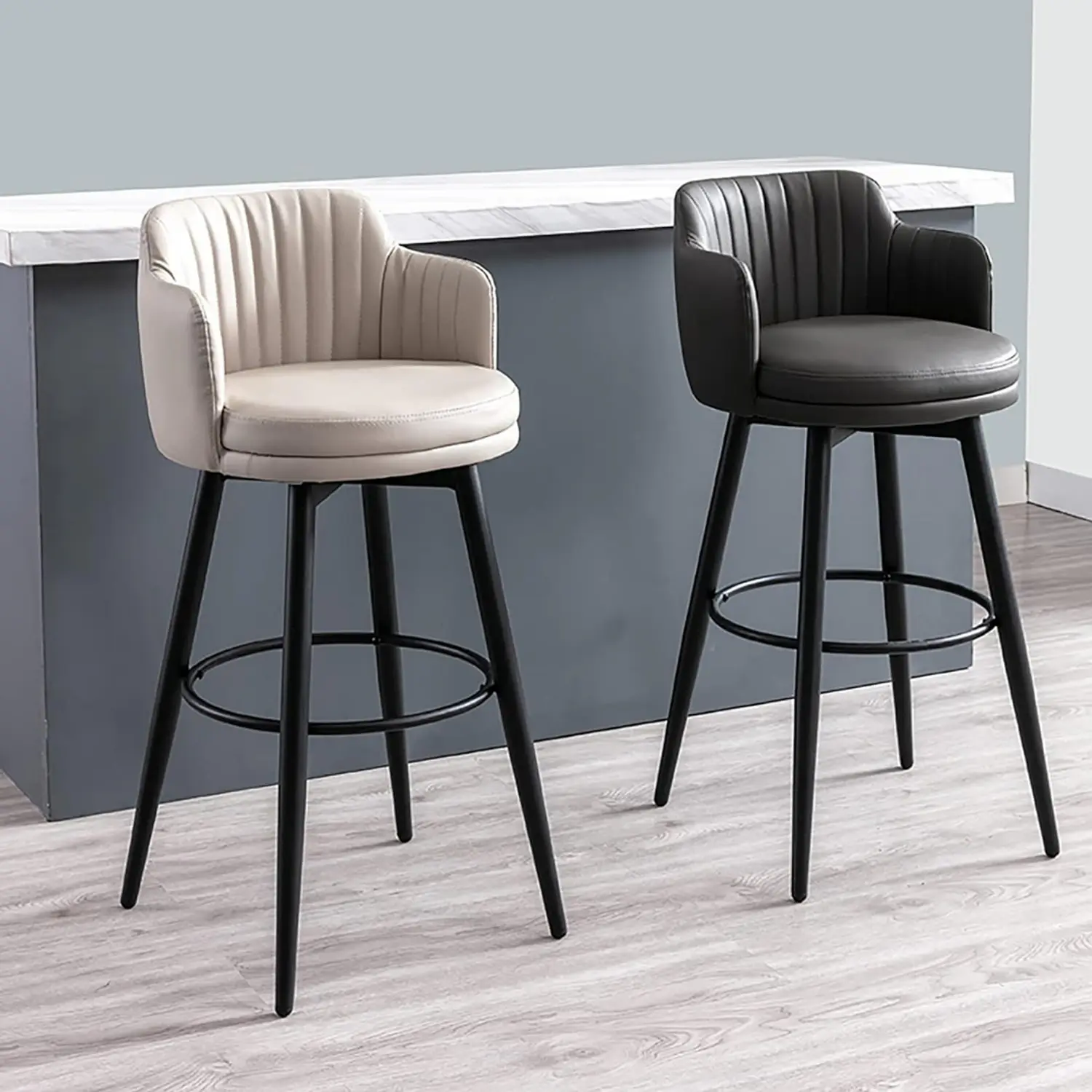 Set de 6 Taburetes de Bar de Eco Cuero Acolchados y Patas Metálicas Negras 7
