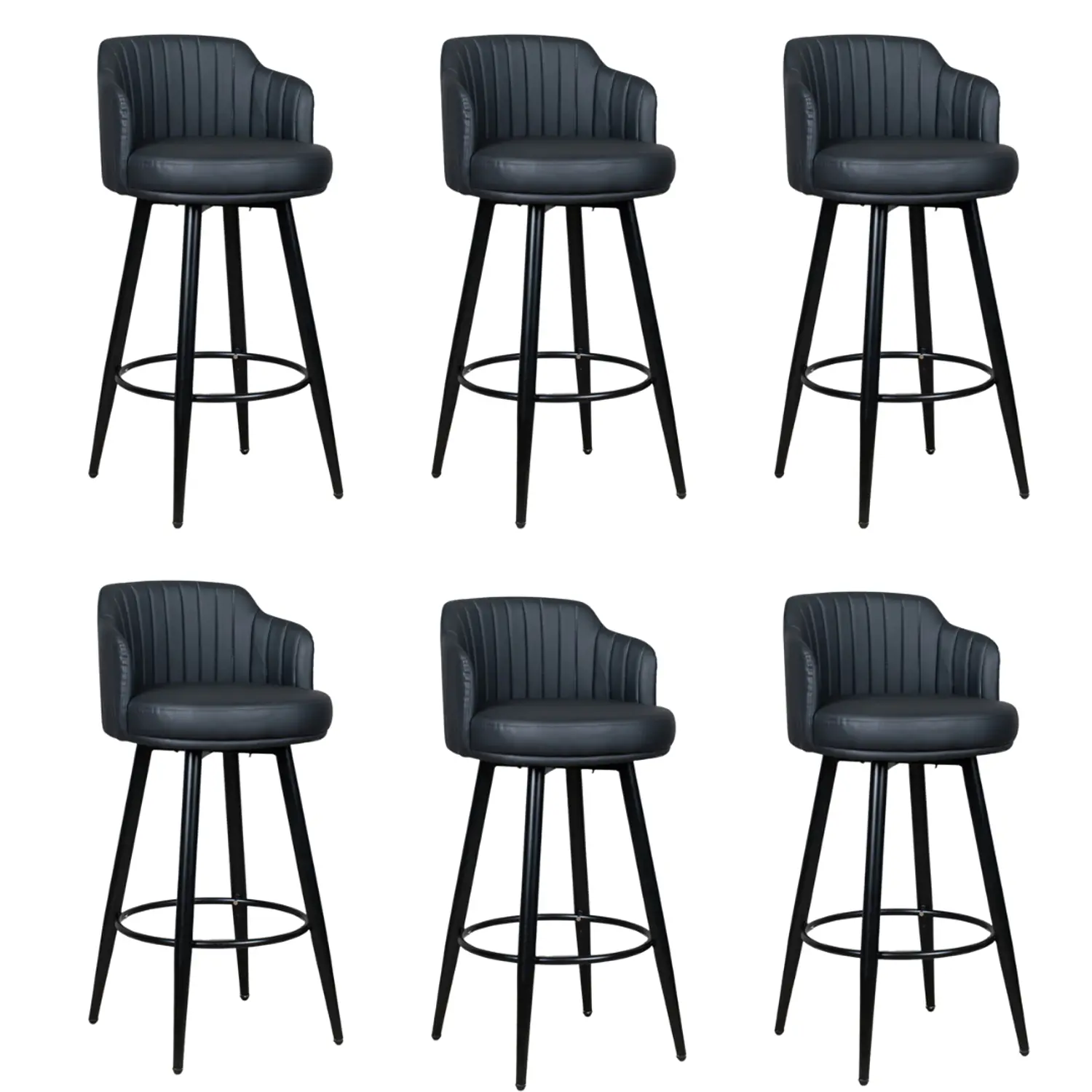 Set de 6 Taburetes de Bar de Eco Cuero Acolchados y Patas Metálicas Negras 8
