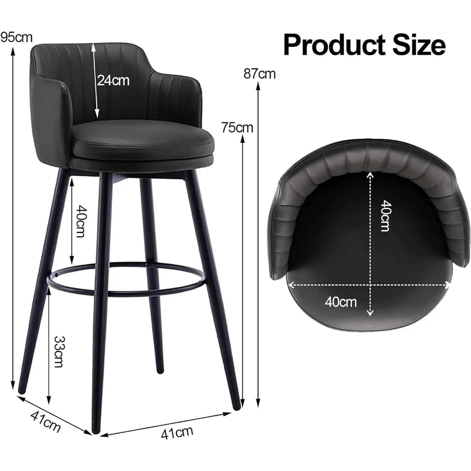 Set de 6 Taburetes de Bar de Eco Cuero Acolchados y Patas Metálicas Negras 12