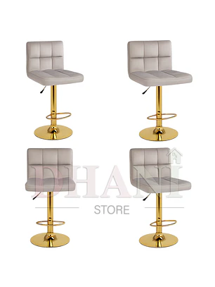 Set 4 Taburetes de Bar Felpa Cuadriculada Giratorios Base Dorada