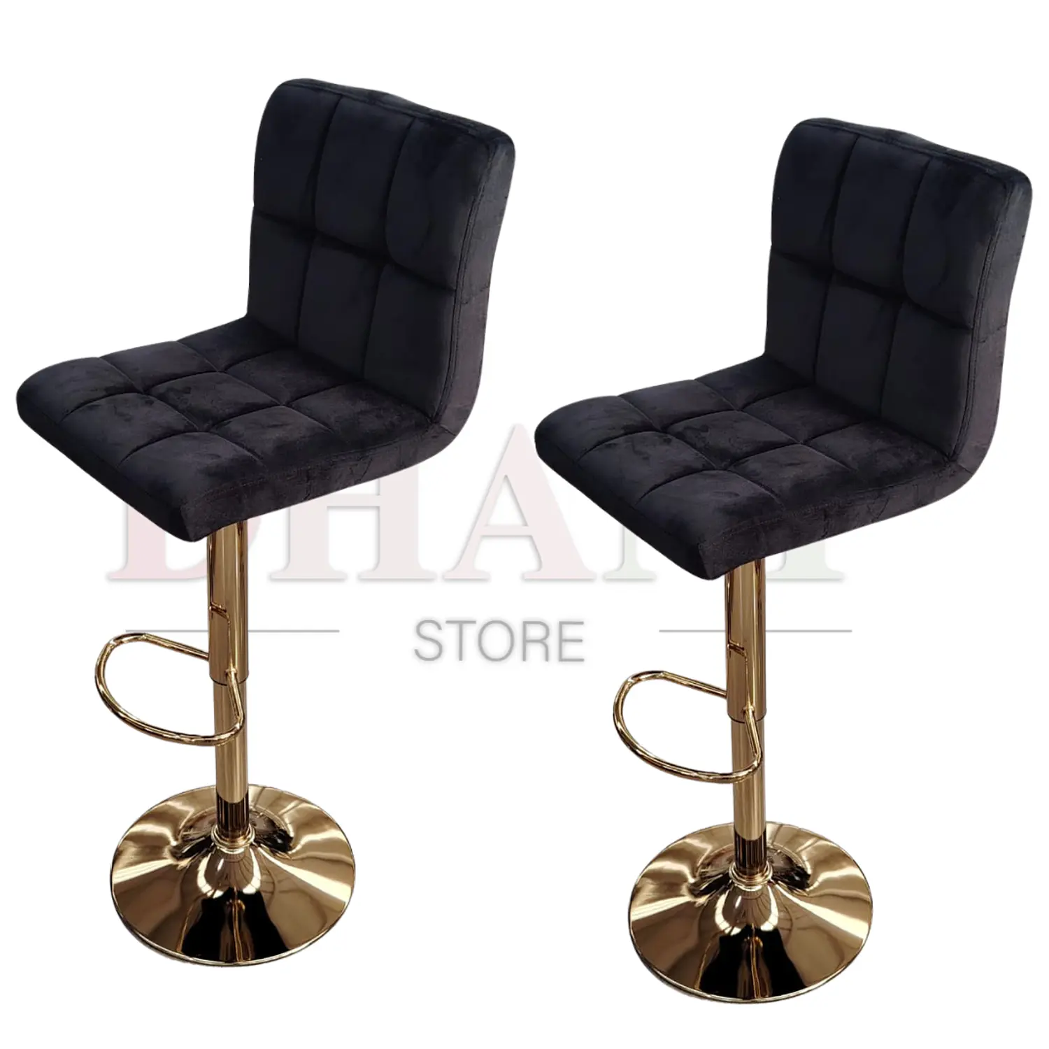Set de 2 Taburetes de Bar Felpa Cuadriculada Giratorios Base Dorada 5