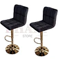 Set de 2 Taburetes de Bar Felpa Cuadriculada Giratorios Base Dorada - Miniatura 5