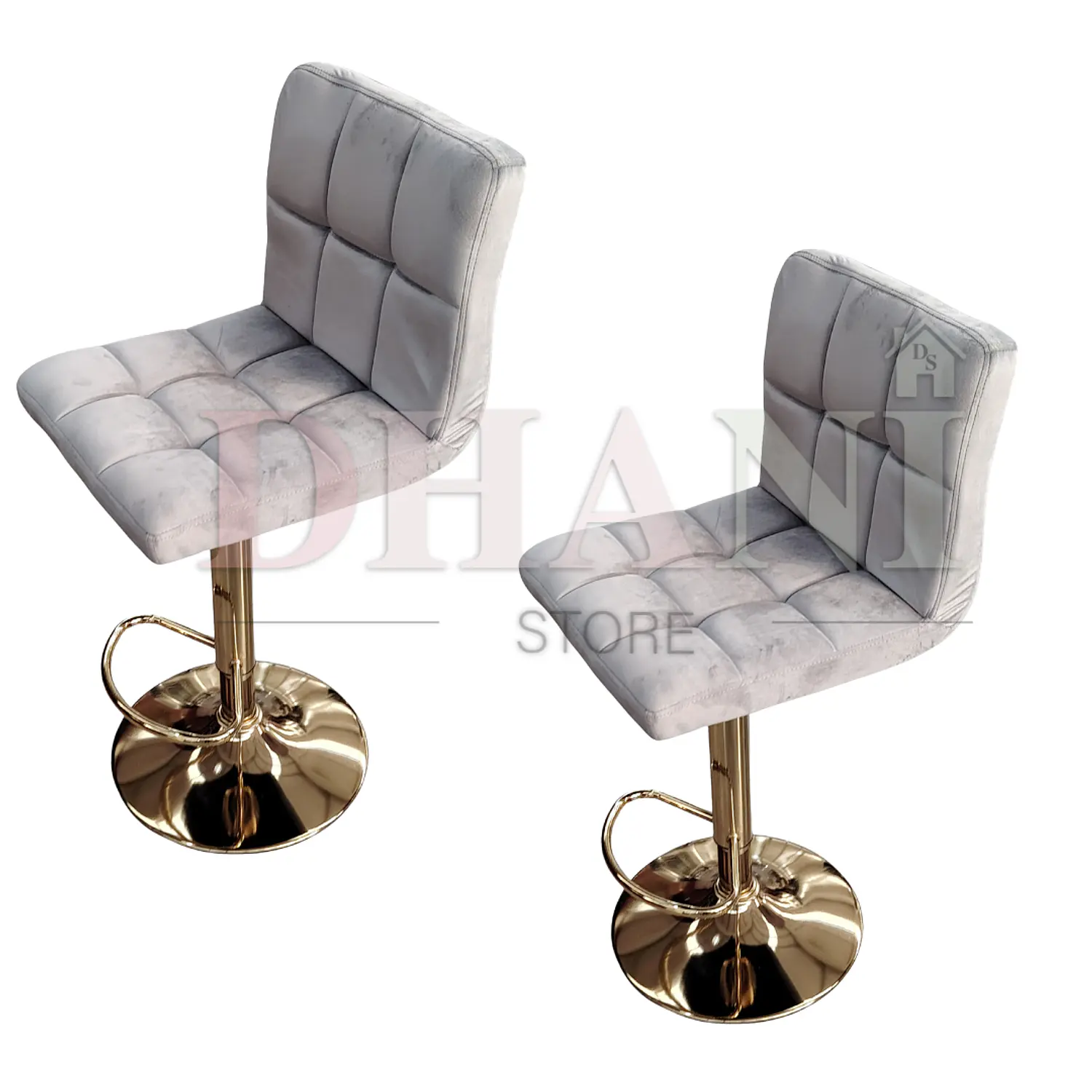 Set de 2 Taburetes de Bar Felpa Cuadriculada Giratorios Base Dorada 6