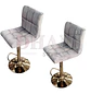 Set de 2 Taburetes de Bar Felpa Cuadriculada Giratorios Base Dorada - Miniatura 6