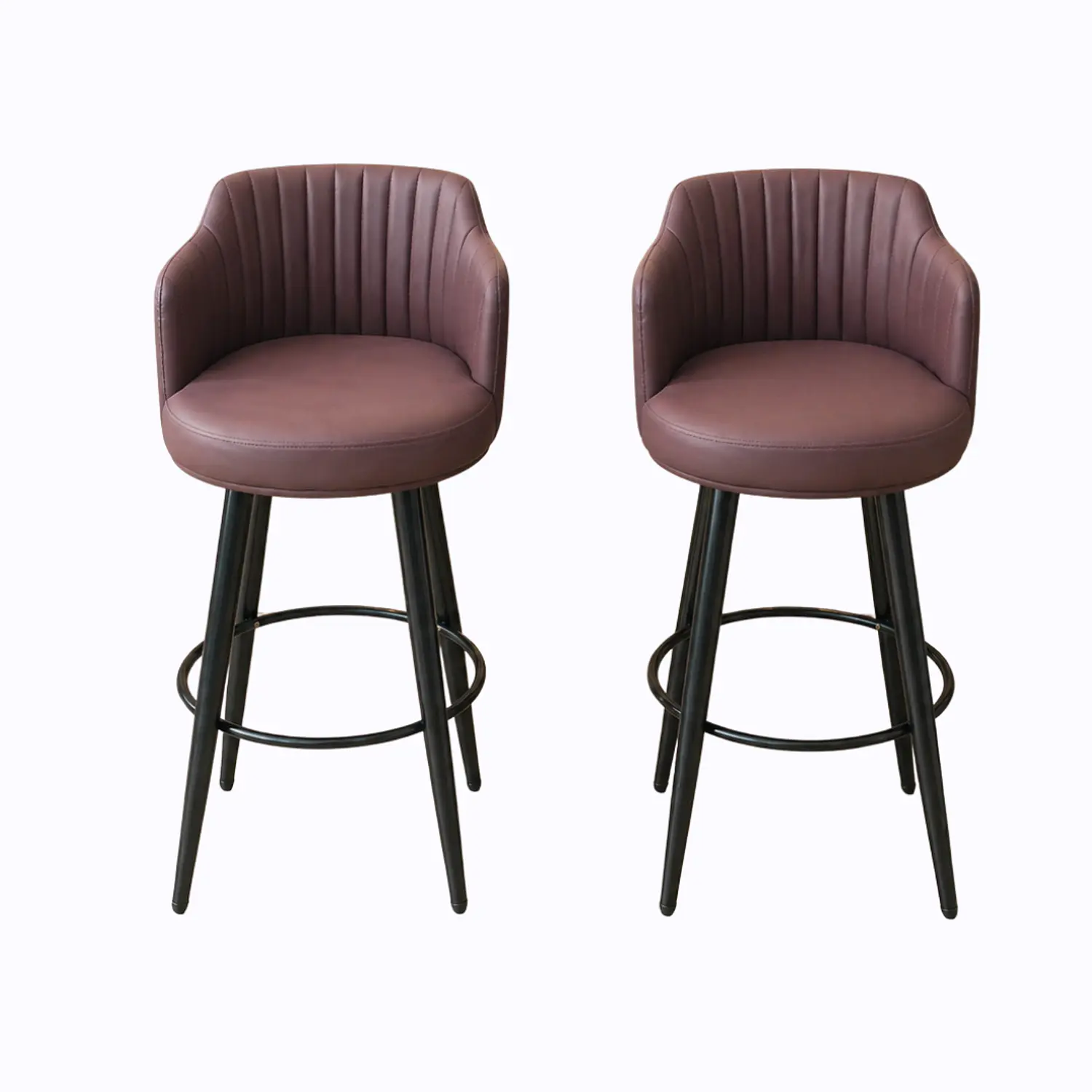 Set de 2 Taburetes de Bar 66 cm Eco Cuero Acolchados y Patas Metálicas Negras 11