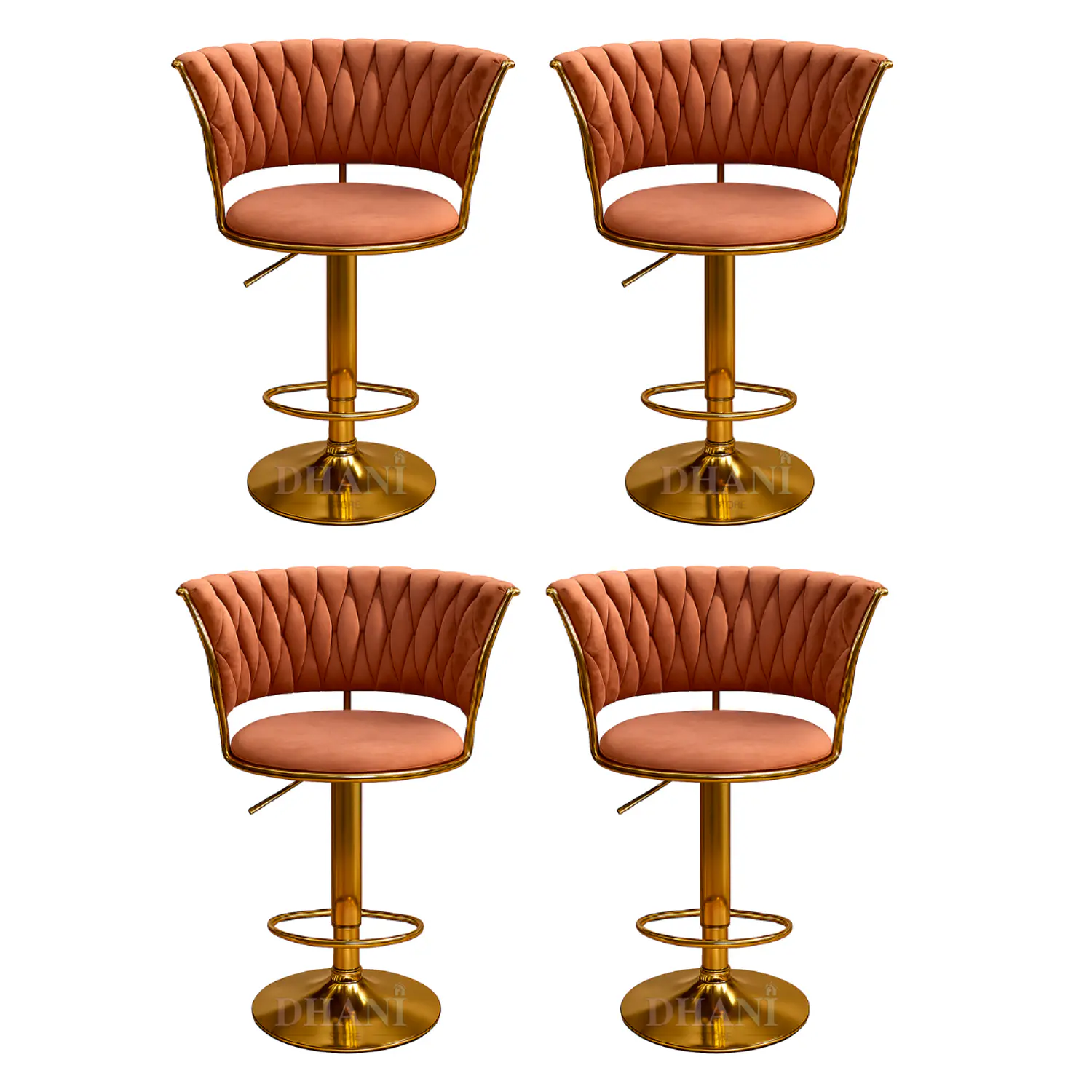 Set 4 Taburetes de Bar Giratorios Felpa Base Dorada con Posa Pies 2