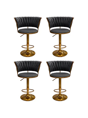 Set 4 Taburetes de Bar Giratorios Felpa Base Dorada con Posa Pies