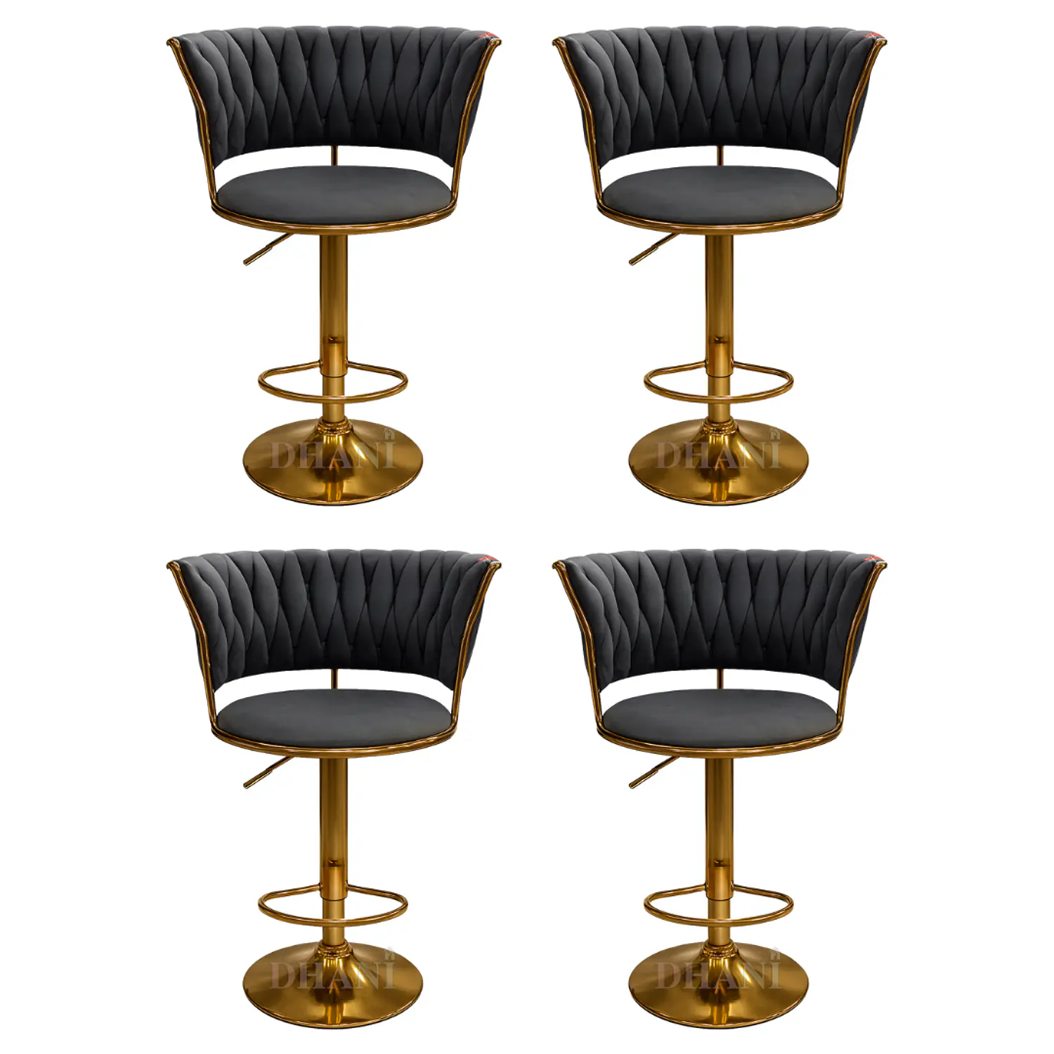 Set 4 Taburetes de Bar Giratorios Felpa Base Dorada con Posa Pies 1