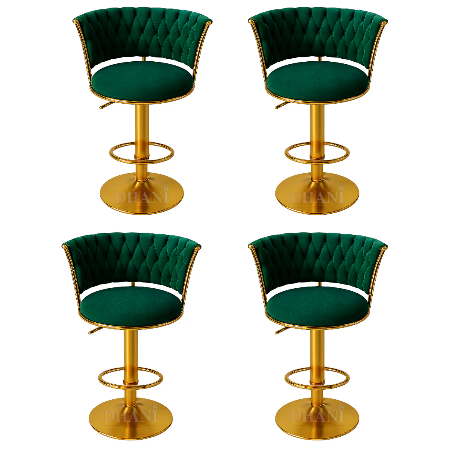 Set 4 Taburetes de Bar Giratorios Felpa Base Dorada con Posa Pies 4
