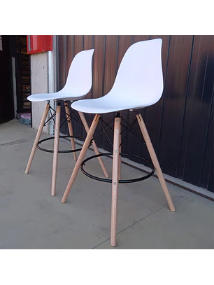 Set 2 Taburetes de Bar Eames con Patas de Madera y Apoyapiés
