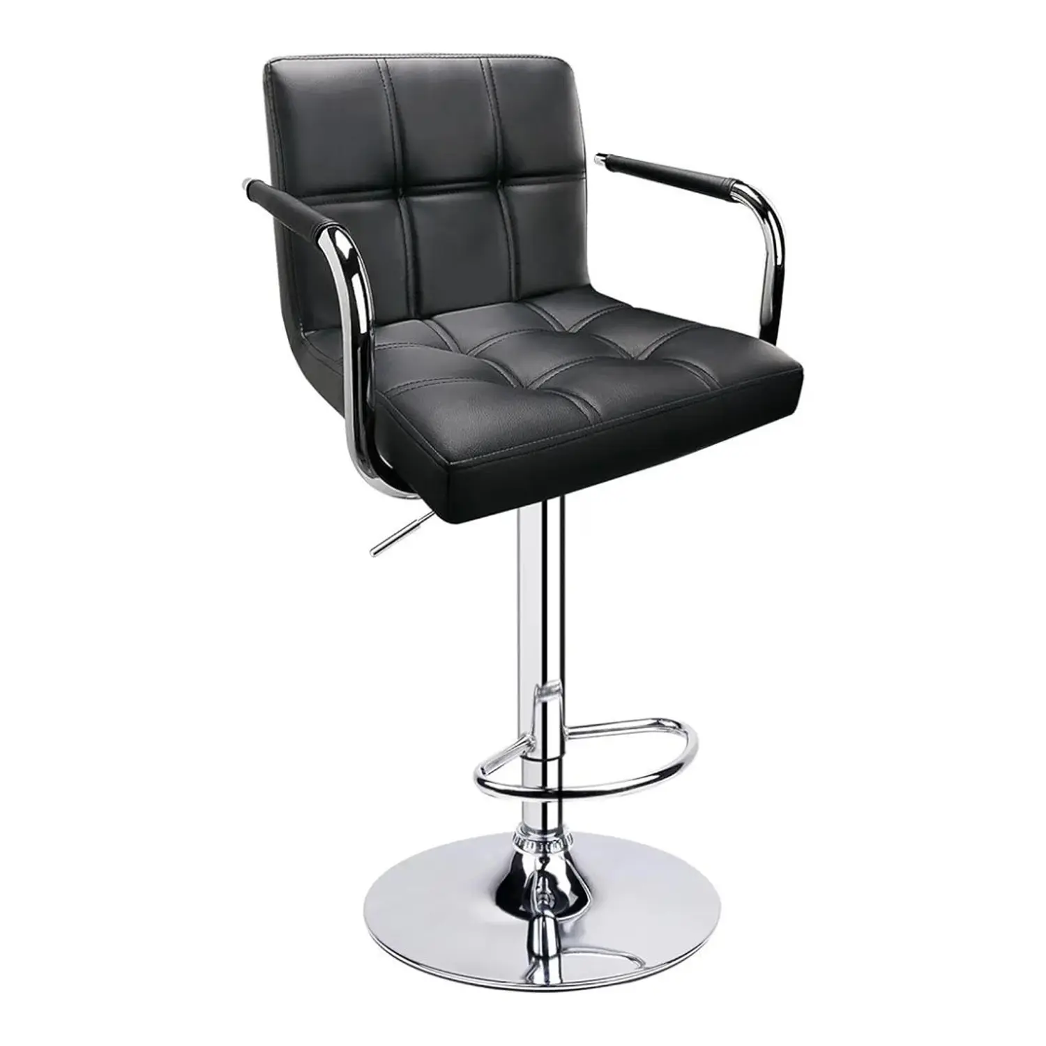 Taburete de Bar Giratorio con Apoya Brazos Base Cromada Ajustable 6