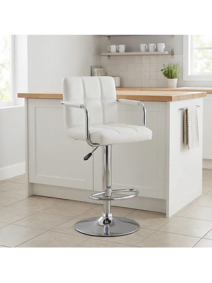Taburete de Bar Giratorio con Apoya Brazos Base Cromada Ajustable