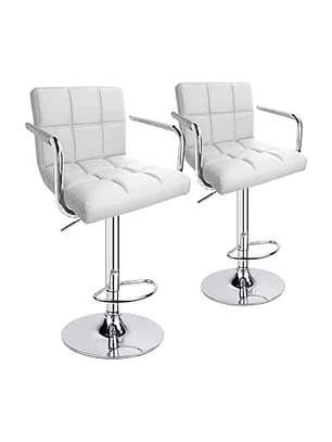 Set 2 Taburetes de Bar Giratorios con Apoya Brazos Ecocuero y Base Cromada
